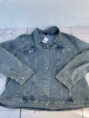 Embellished Light Gray Denim Jacket - Women